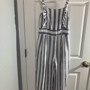 NWT Know One Cares , blue and white jumpsuit size large